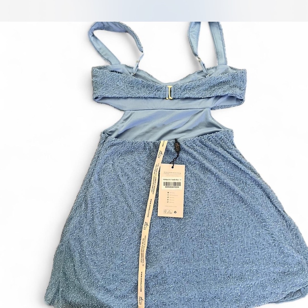 Oh Polly powder blue Beaded Cutout Bodycon Dress - Women size 8 - Picture 3 of 5